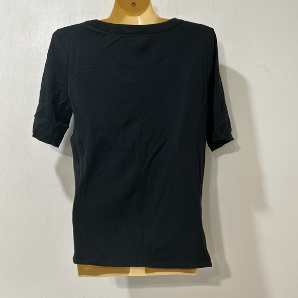 TALBOT WOMEN SCOOP NECK TEE PIMA COTTON BLACK  ELBOW SLEEVE Sz MD - Picture 2 of 7